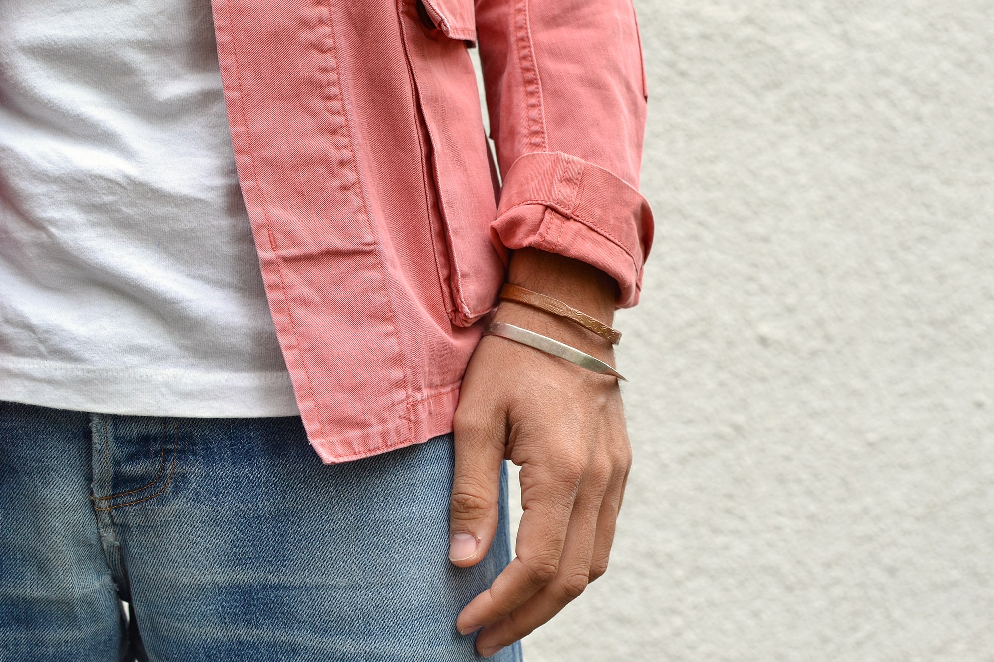 Visvim kilgore jacket salon pink SS 2012 and white tee with apc butler jeans