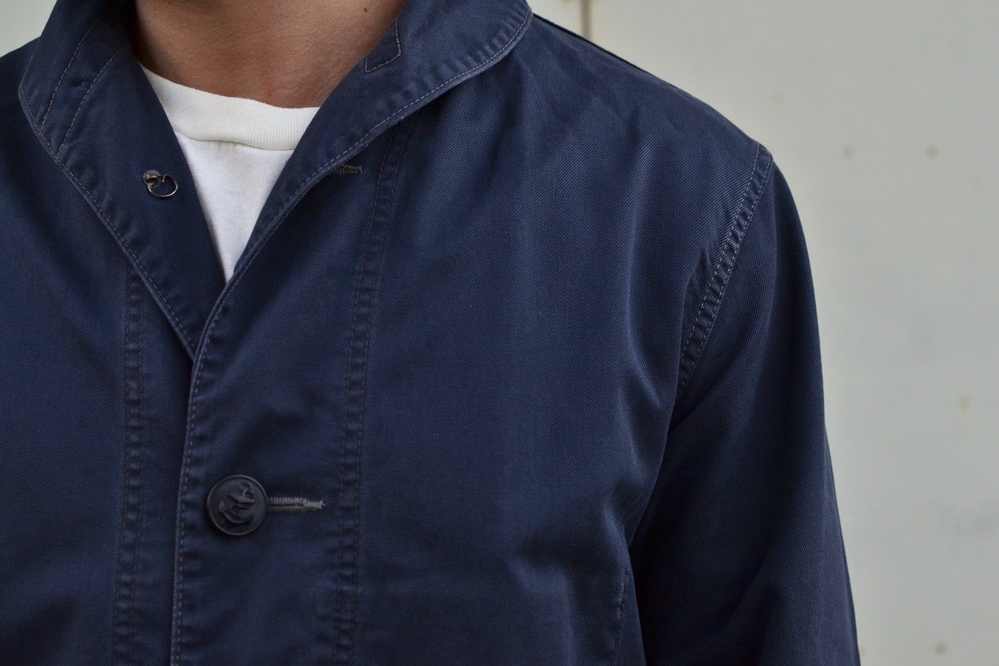 a shawl coverall jacket from US Navy and Overlord Brand marine française tee