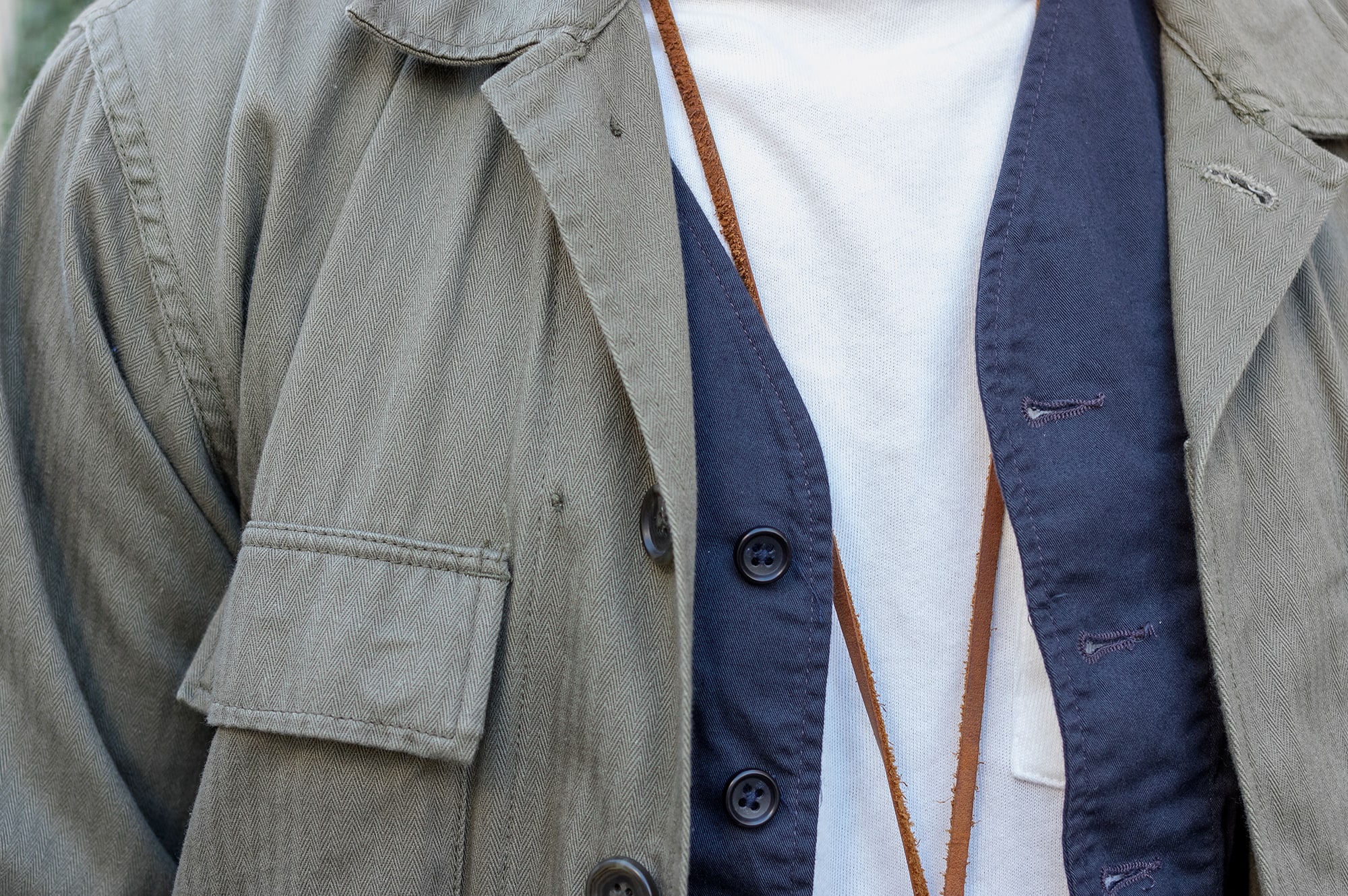 Engineered Garments BDU field jacket with a gilet inspired by C1 Ermergency Sustenance Vest and a jean from Phi denim