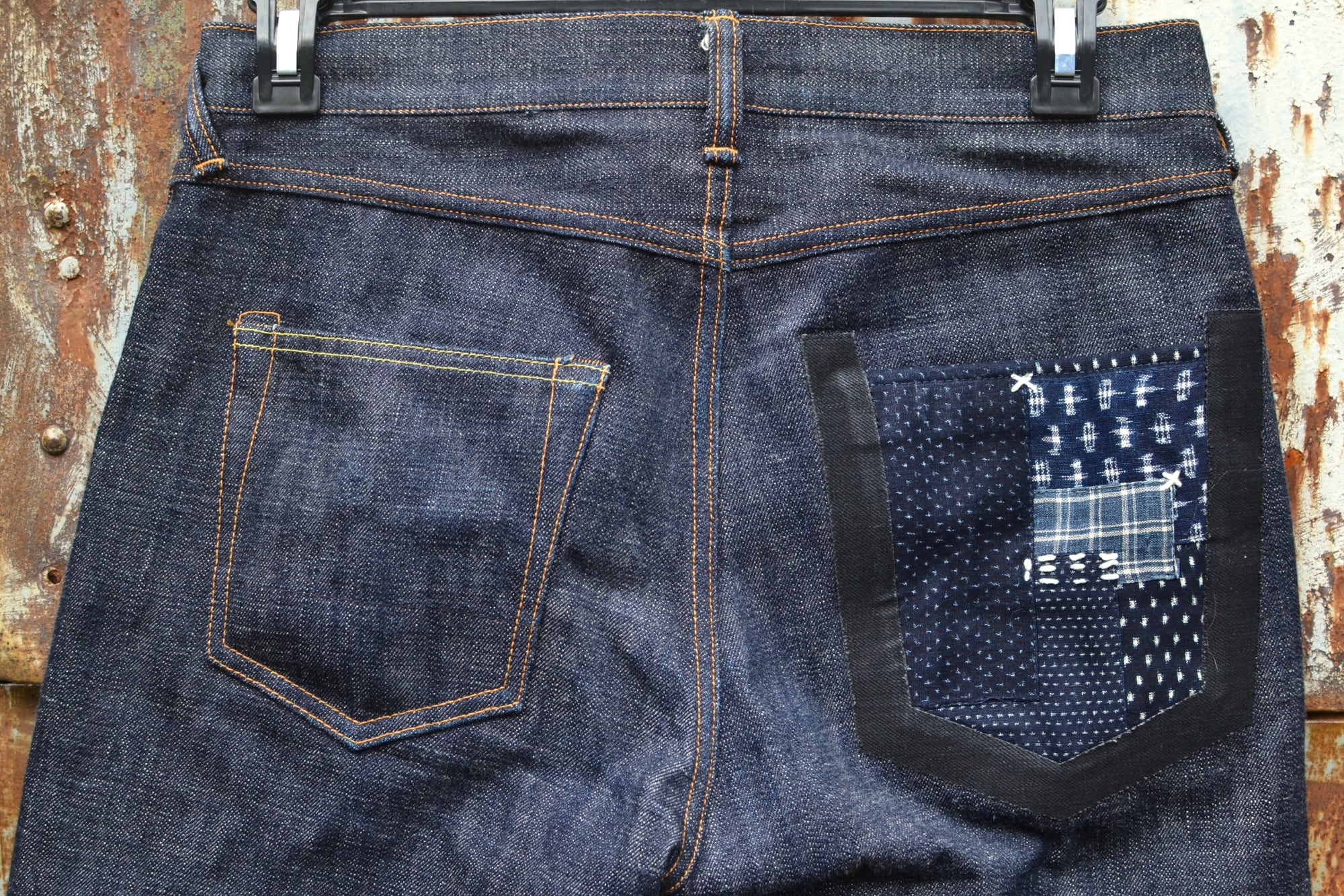 PHI DENIM PHI04 16oz jeans raw selvedge MADE IN JAPAN jeans Pocket made with kimono offcuts, Tsugihagi つぎはぎ