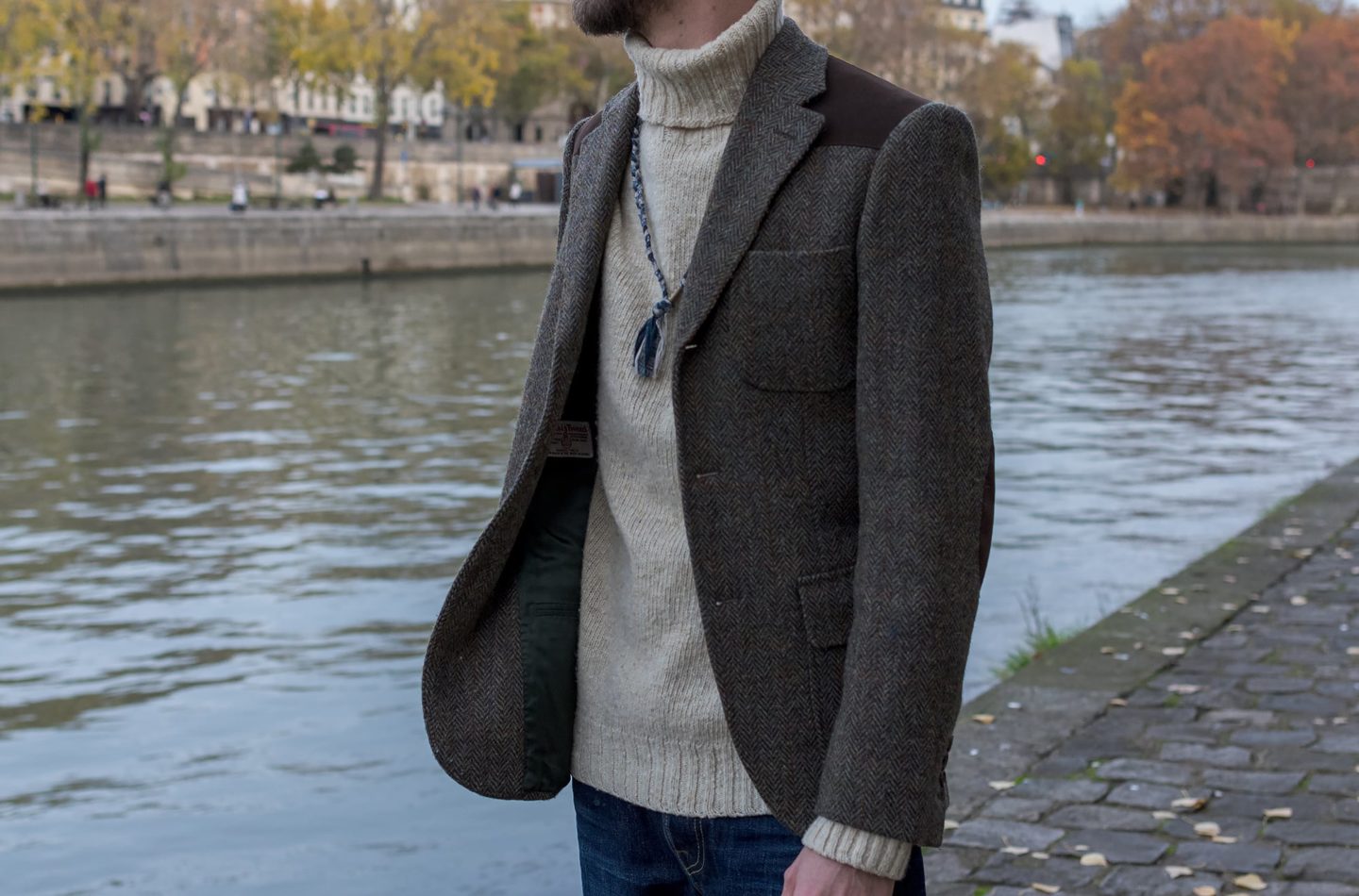 Veste Julien Scavini en harris tweed et style street heritage habillé