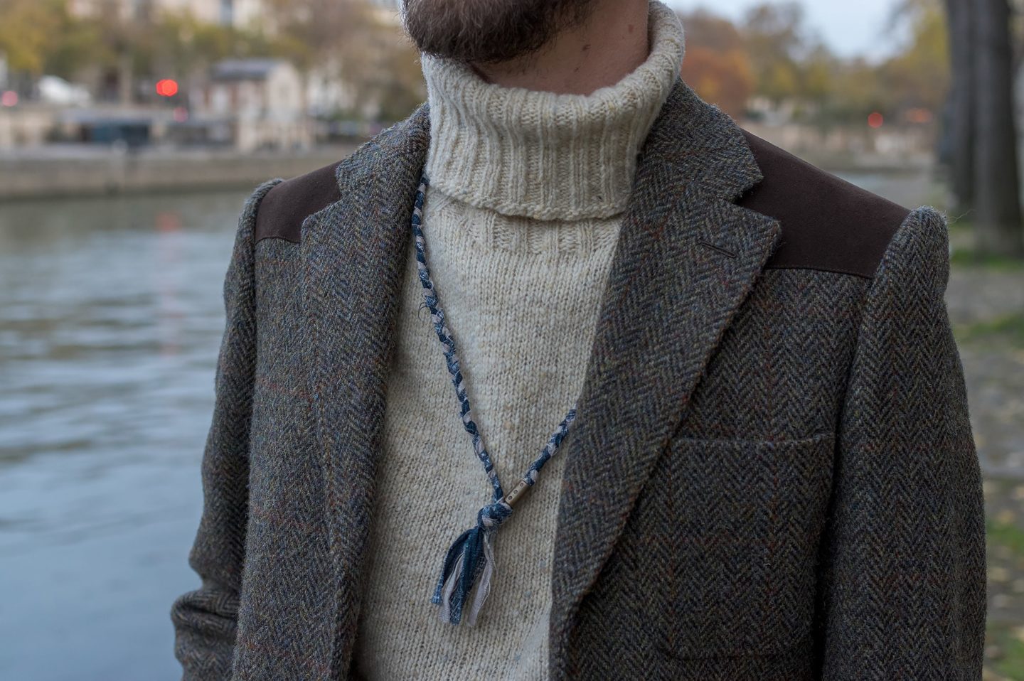 Veste Julien Scavini en harris tweed et style street heritage habillé