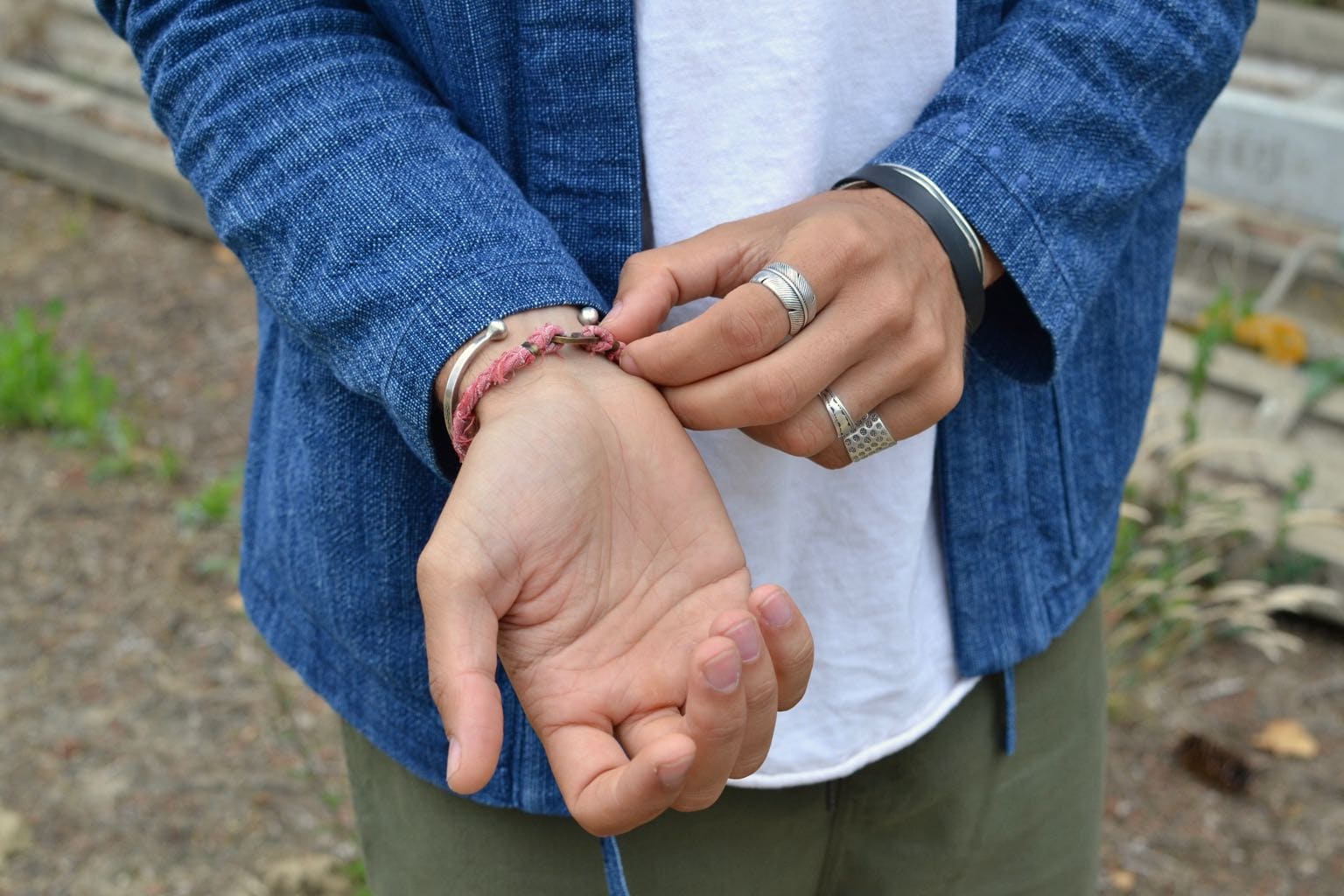 bracelet Borali en chambray rose - tissu recyclé et tressé à a main made in France
