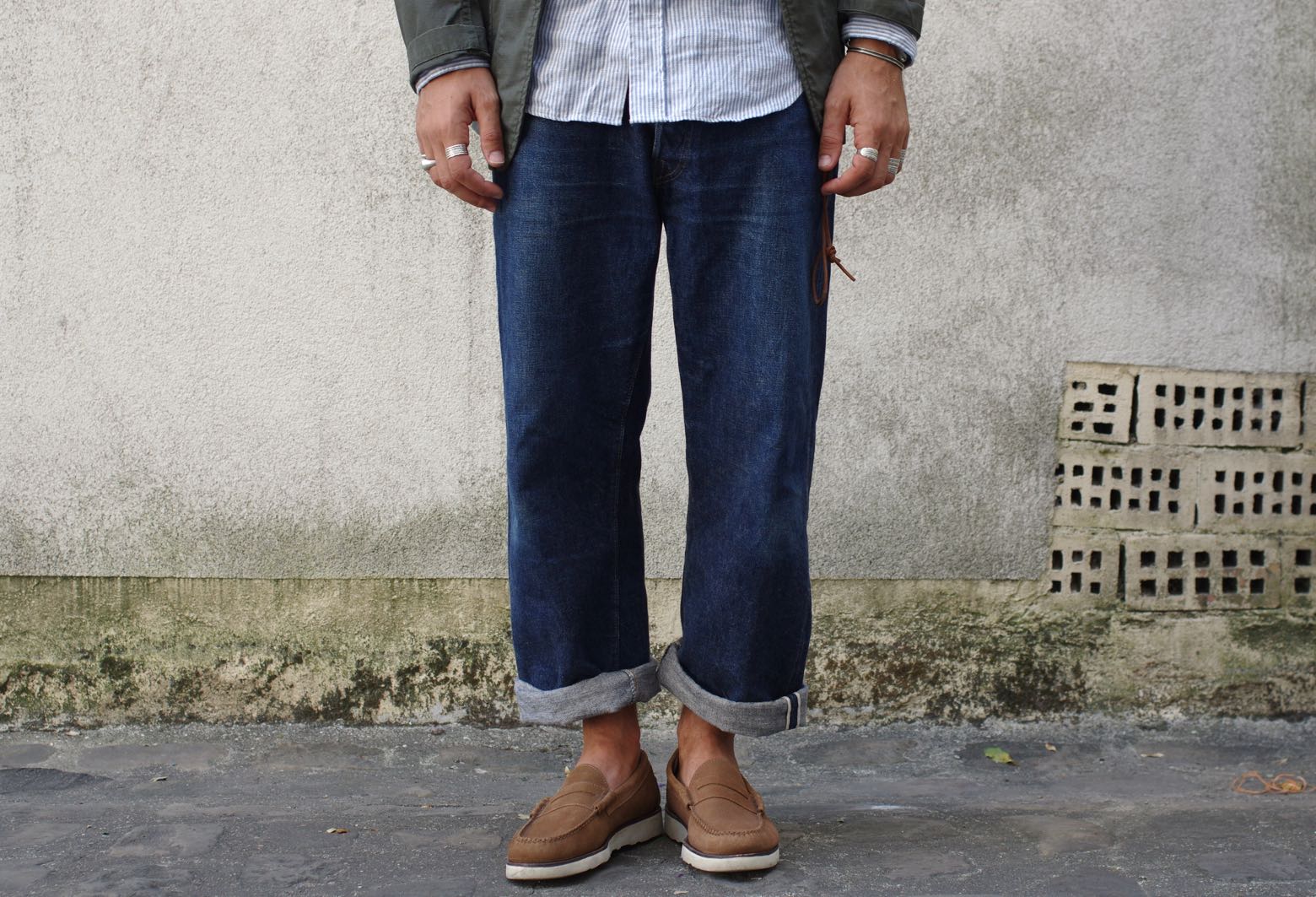 Warehouse First Arrow's Lot 015 Straight Jeans - universal works x G.H Bass wedge arson loafers