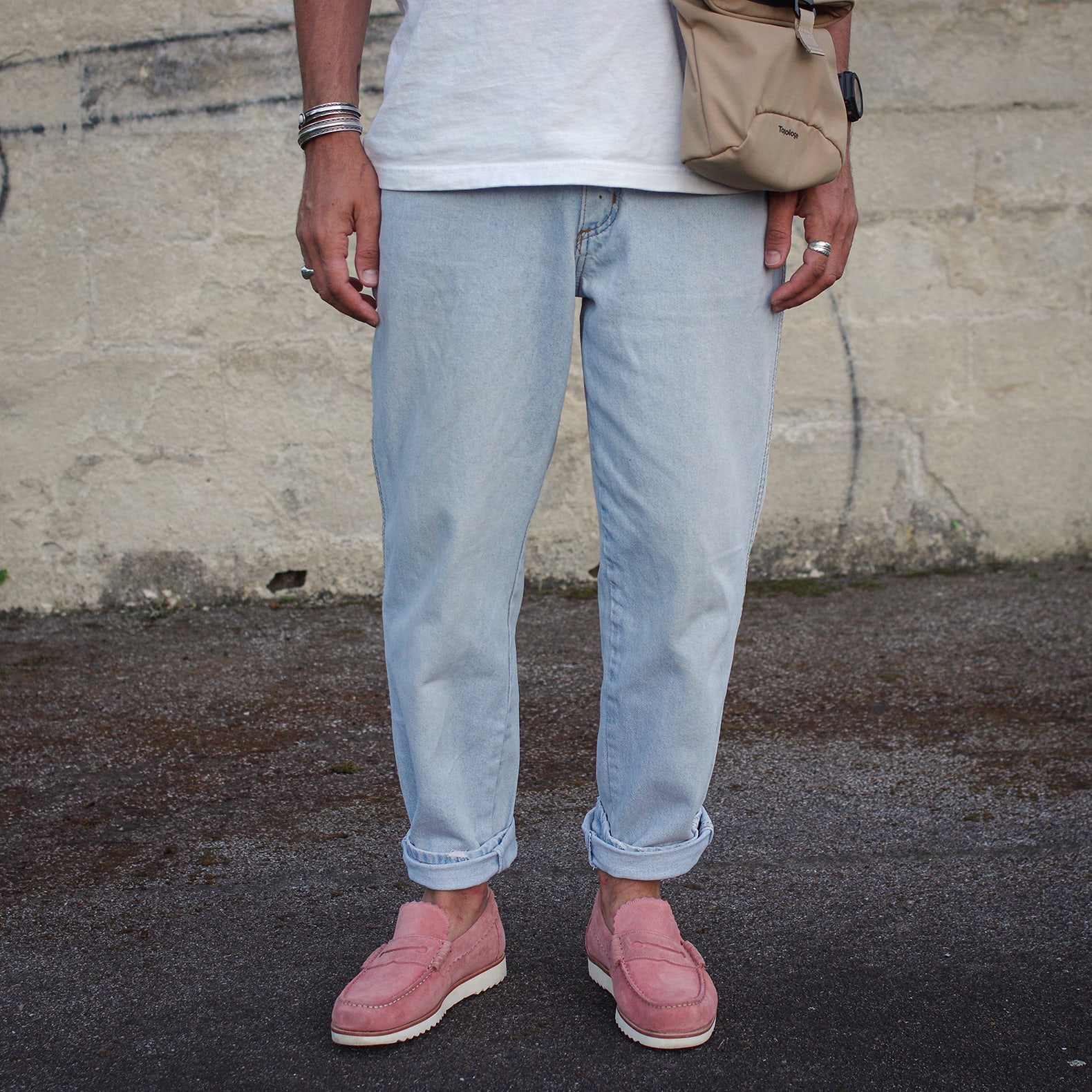 jean bleach wrangler mocassins penny loafers roses grenson