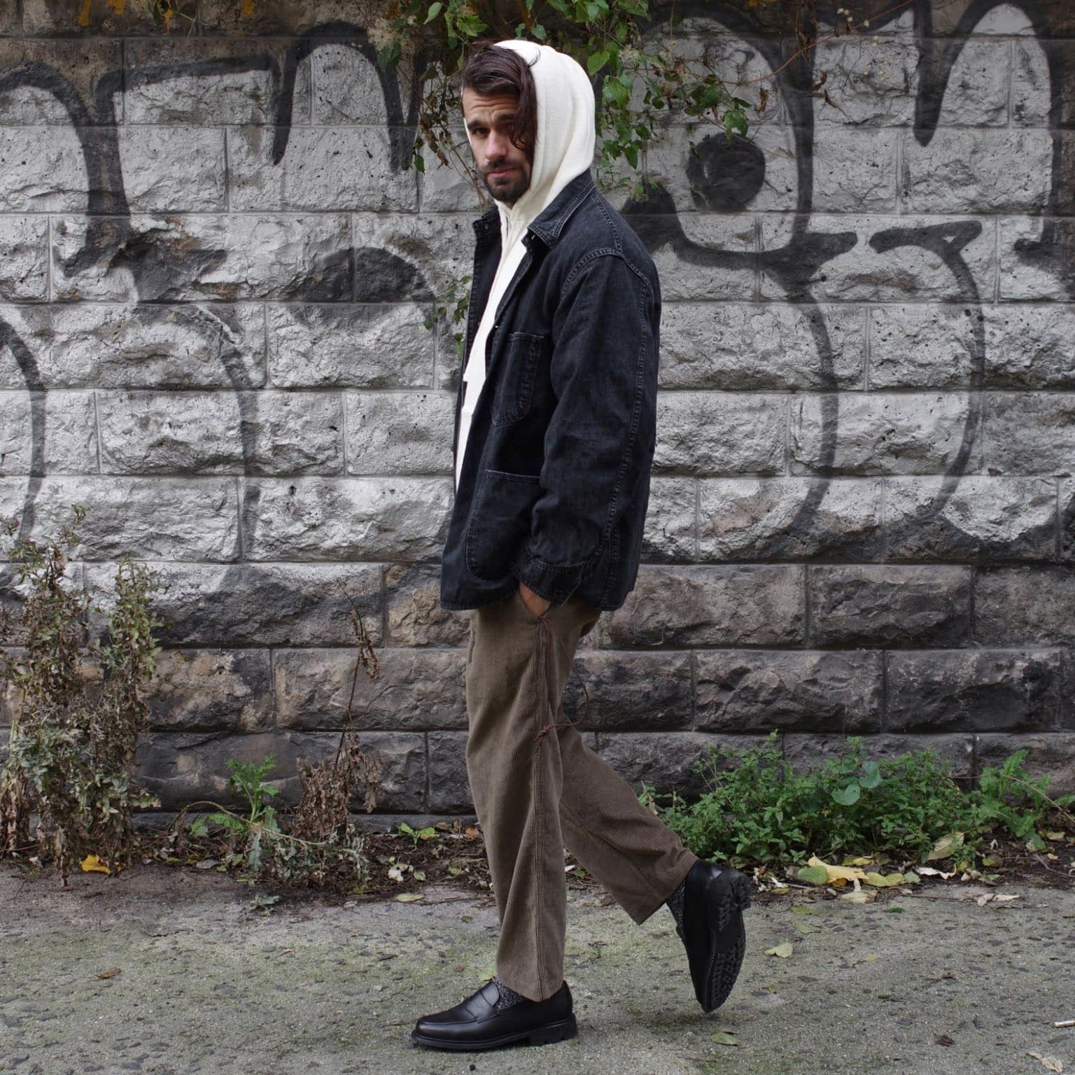 Orslow x Canoe Club une coverall jacket en denim black stone wash