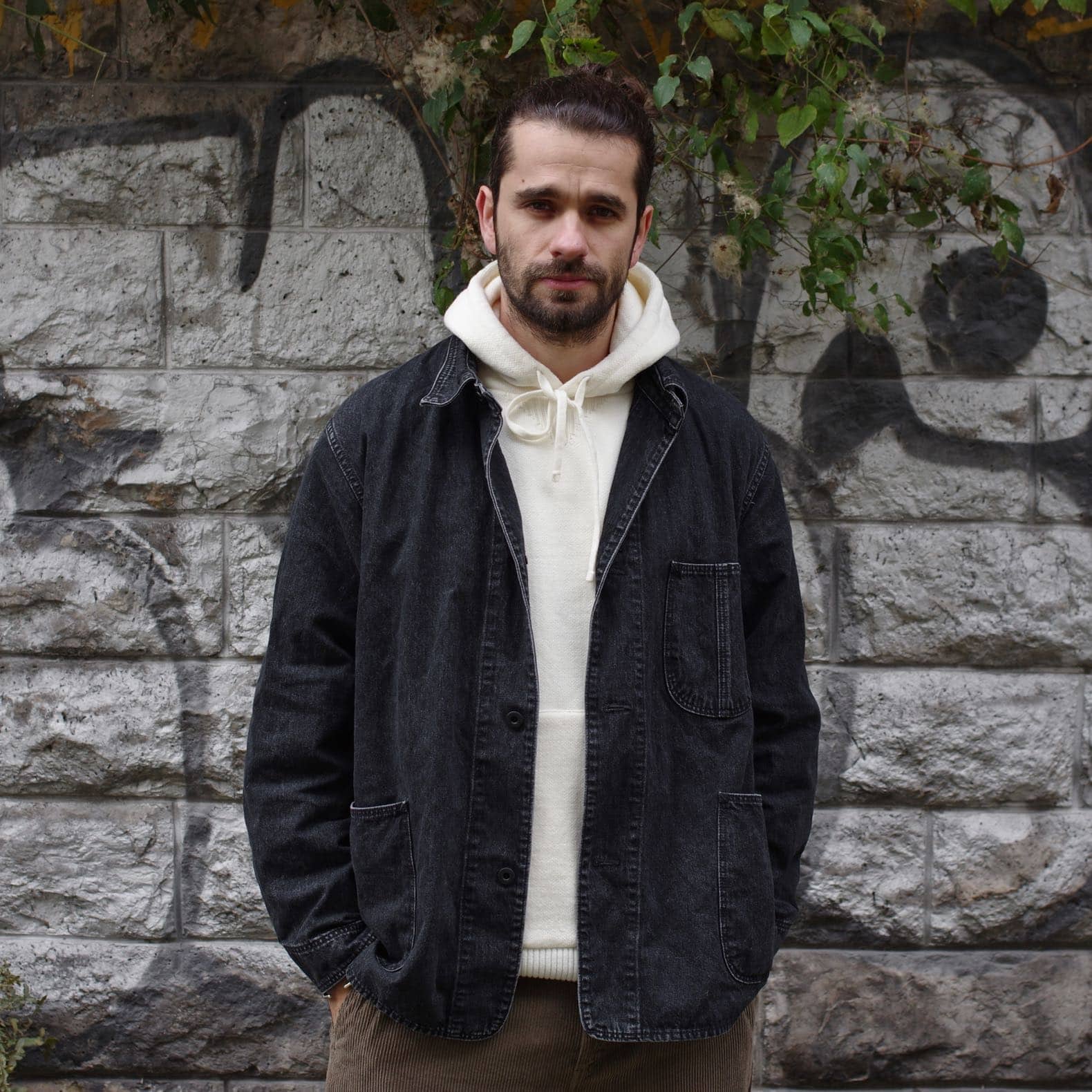 coverall jacket black wash stone orslow x canoe club