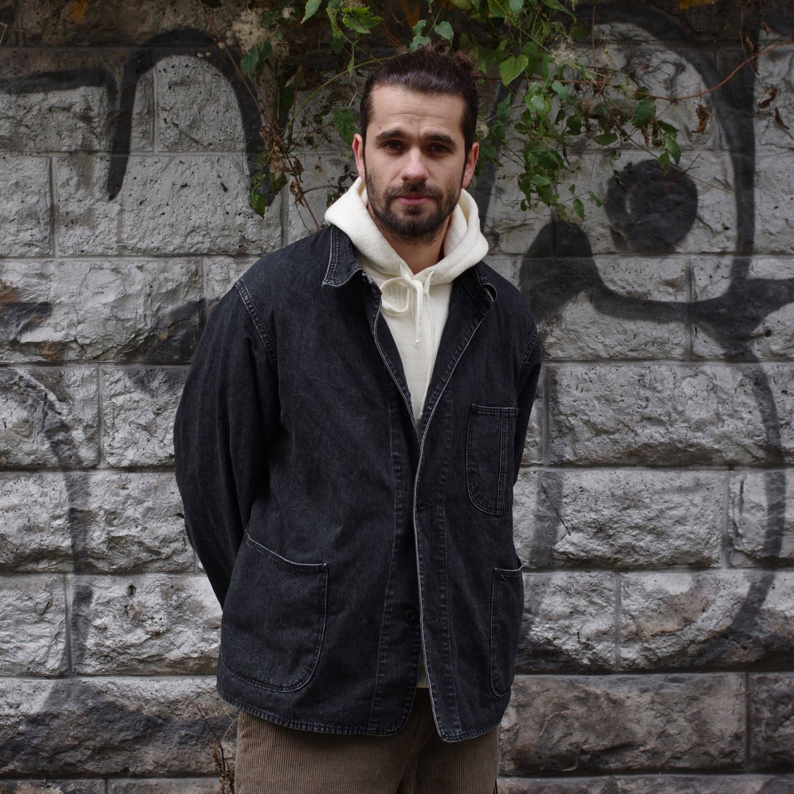 Orslow x Canoe Club une coverall jacket en denim black stone wash