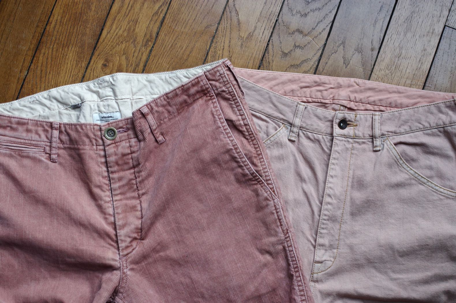 pantalons velour set denim couleur rose