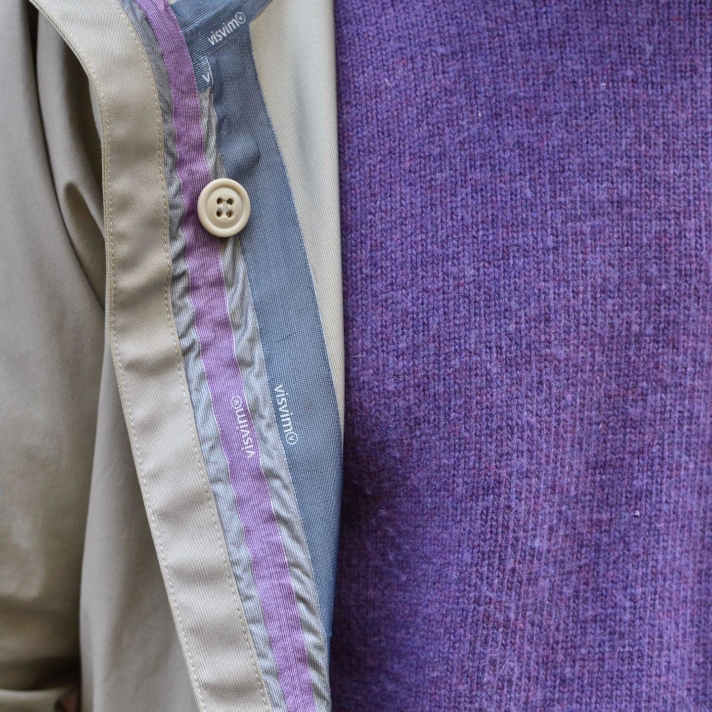 laine shetland violette et couture soudée Visvim