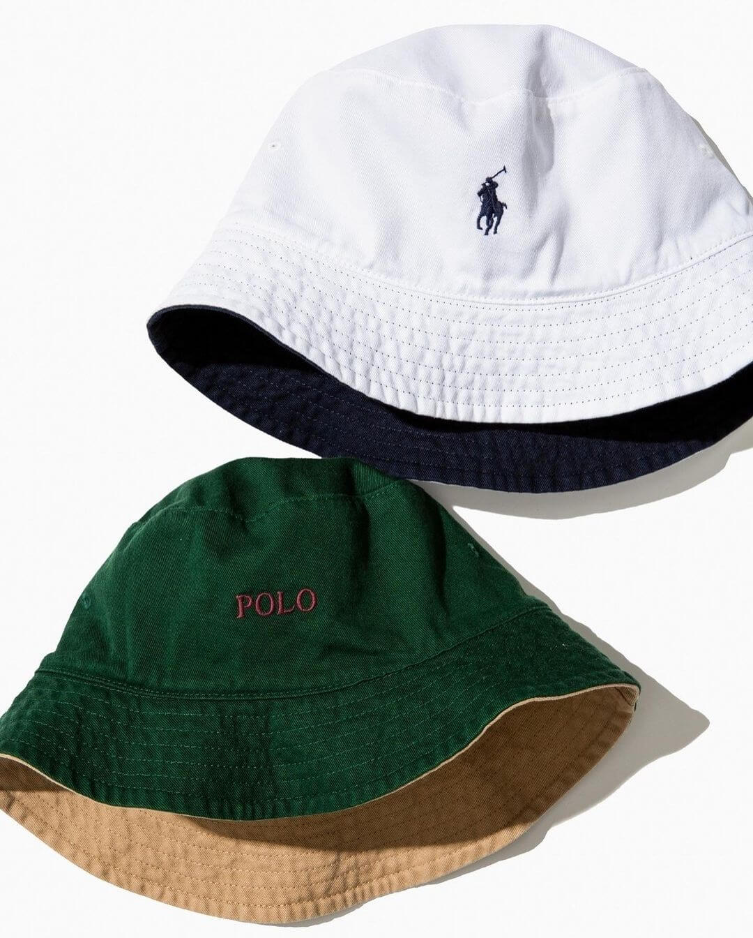 Beams polo ralph lauren ss22 reversible bucket hats green white