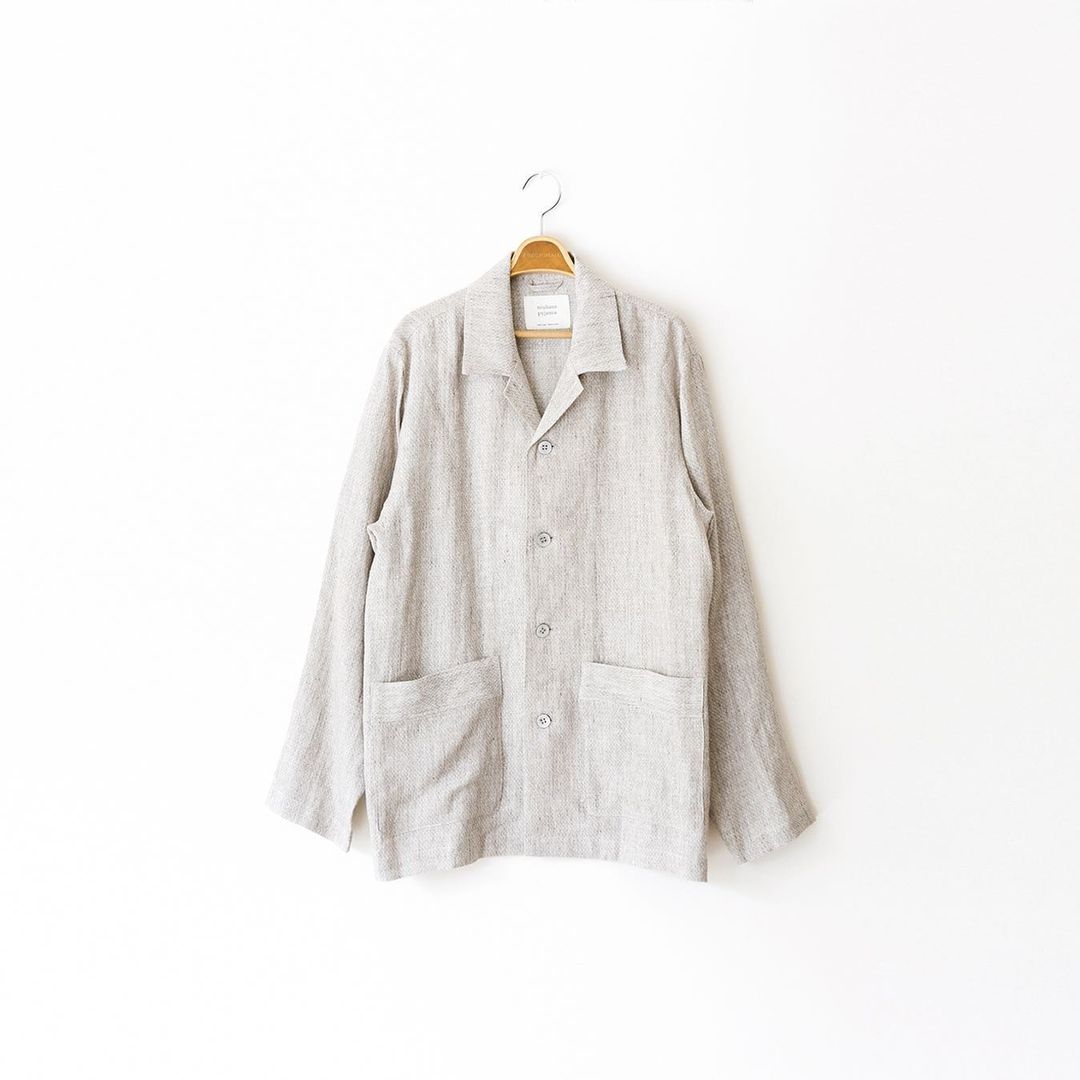 niuhans marque silk linen chambray pyjama jacket ss22 natural
