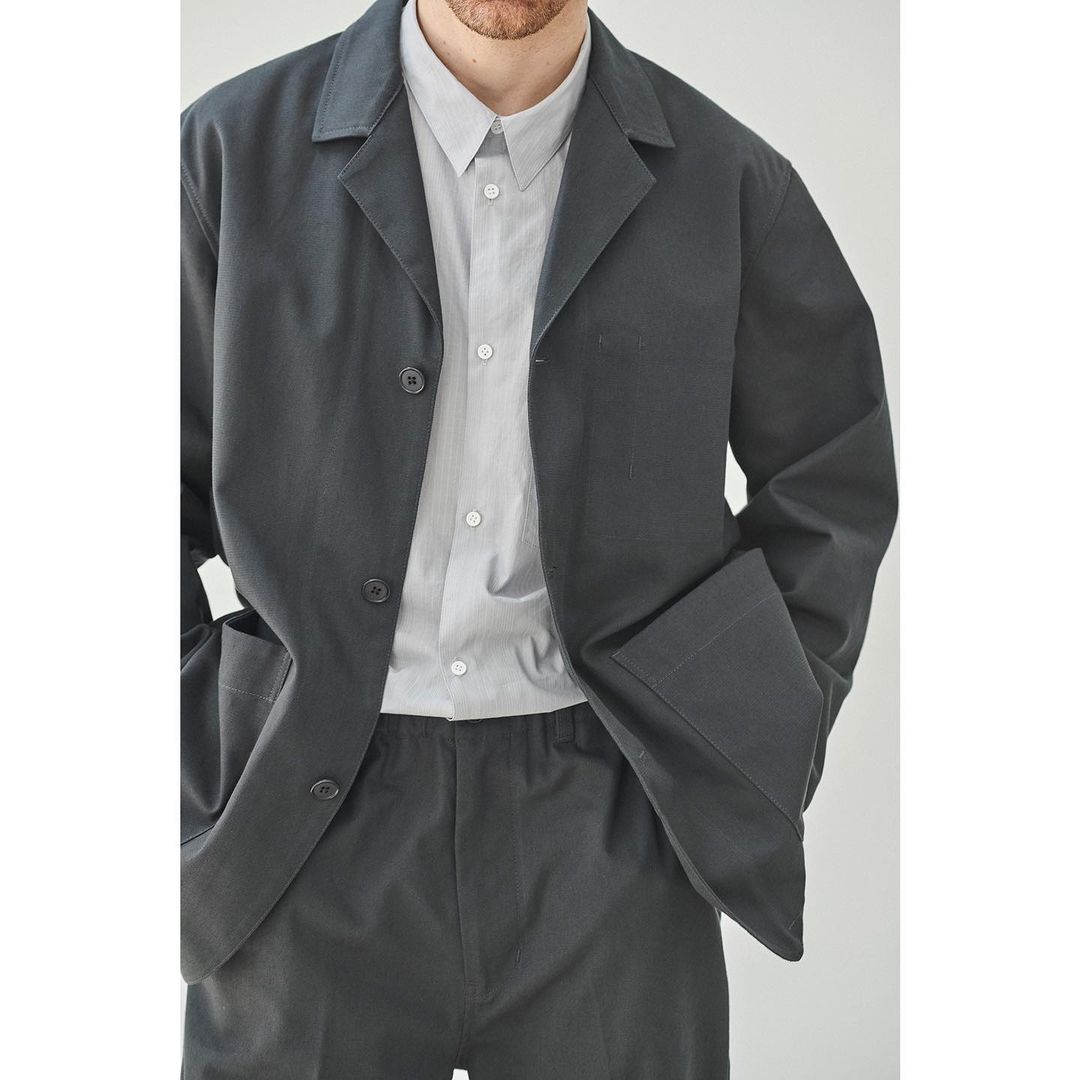 still by hand ss22 charcoal wool silk paper suit