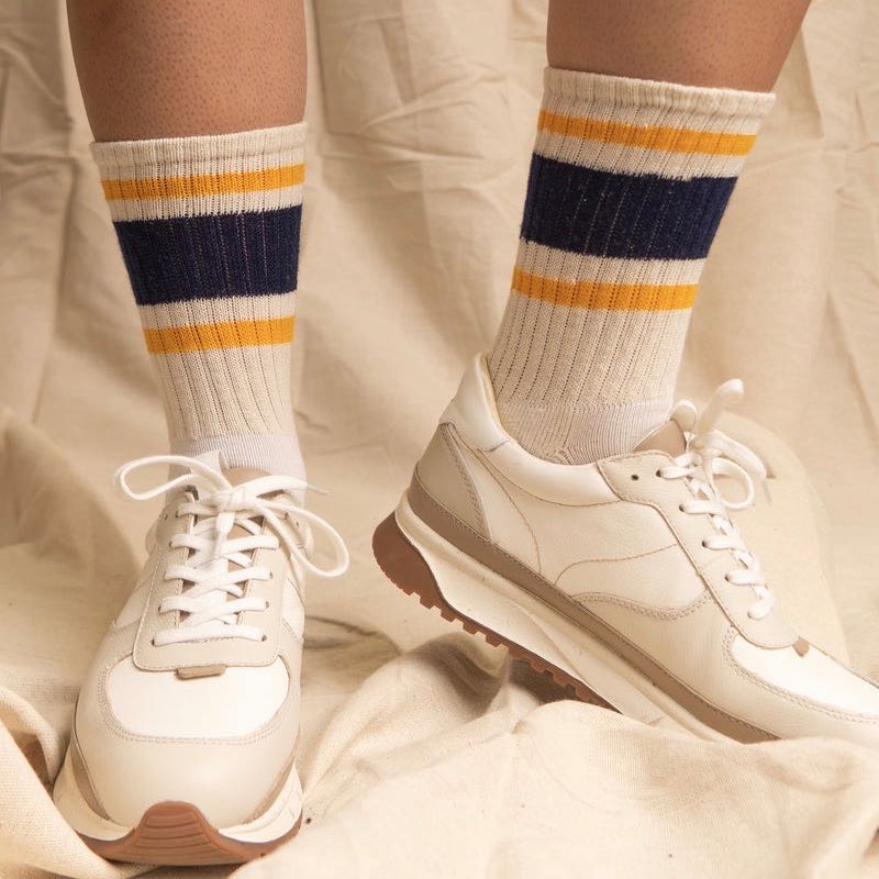 marque de chaussettes de sport rétro blanches à bandes Aemrican Trench