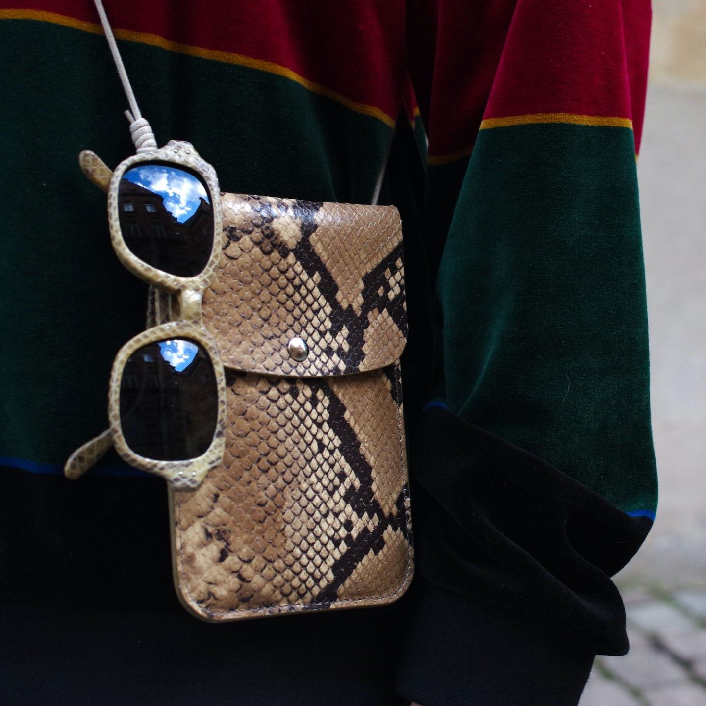 snakeskin marvin supreme sunglasses & faux python leather laperruque bag