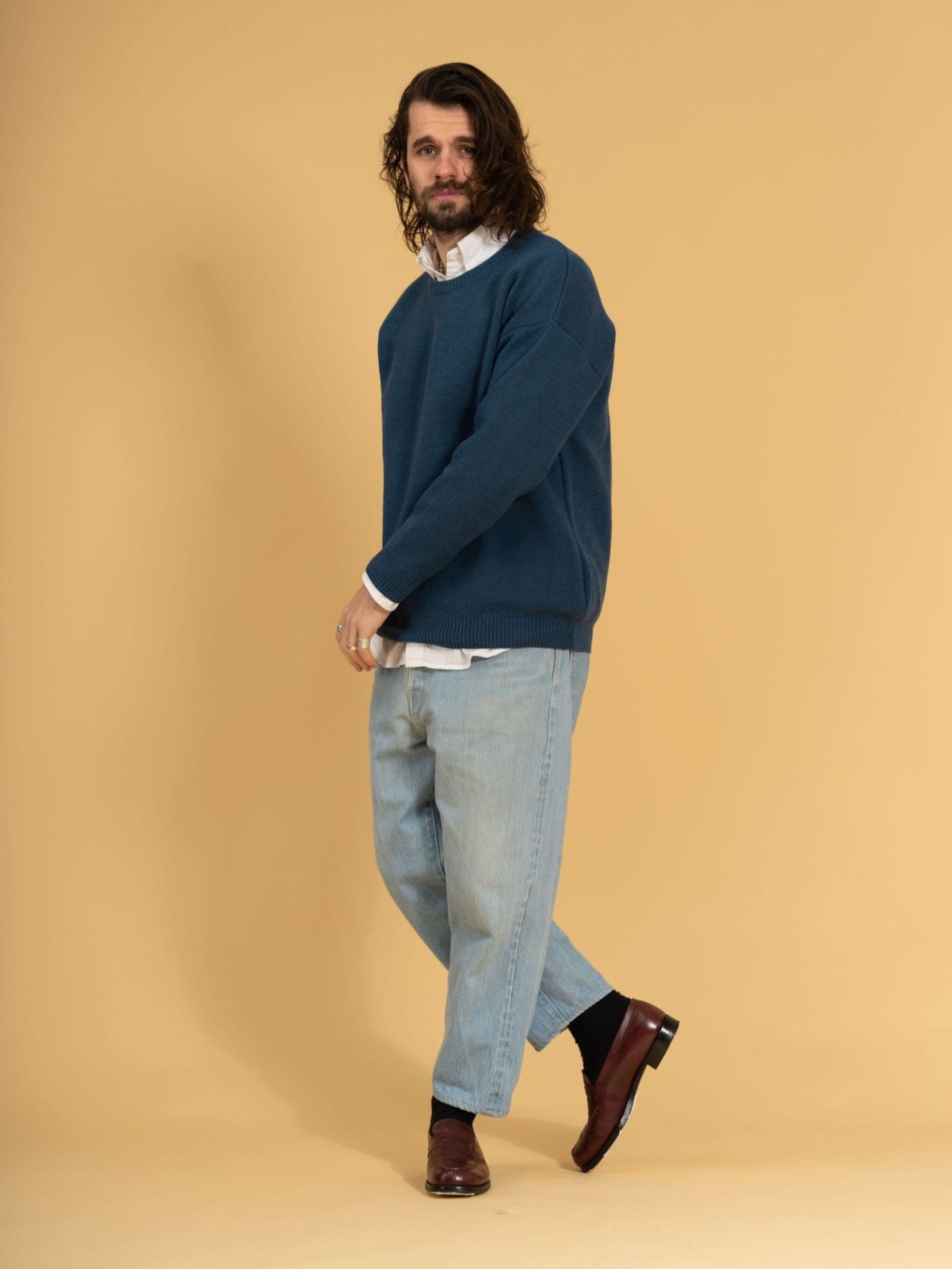 look pull oversize homme nitto knitwear youri by boras bleu petrol