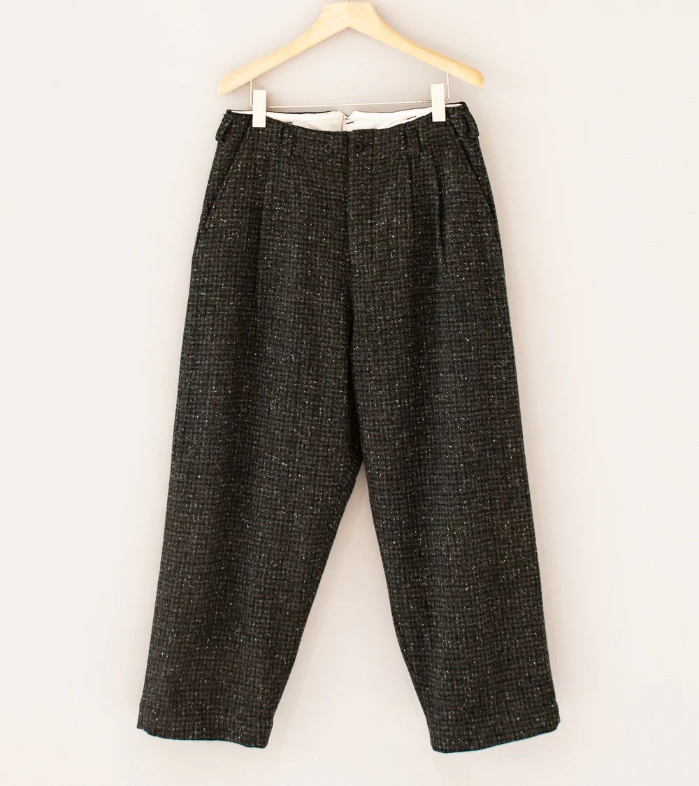 two pleat pant gunclub wool tweed navy brown fw22