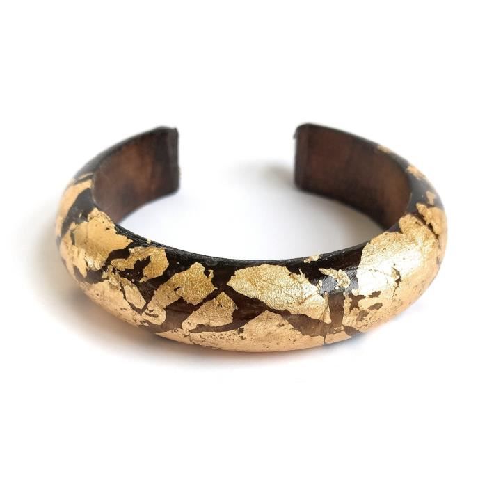 bracelet en bois et feuille d'or