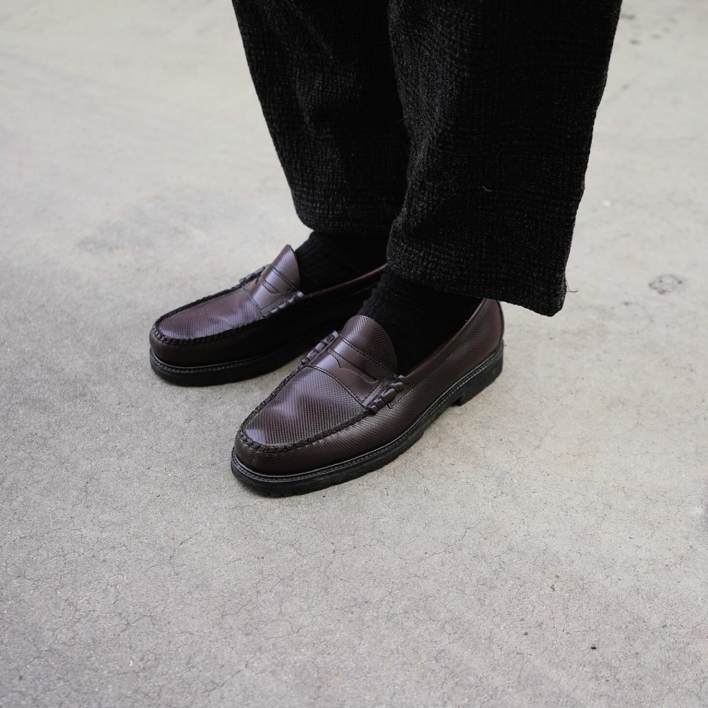 double pleats wool a kind of guise & mocassins penny loafers GH Bass