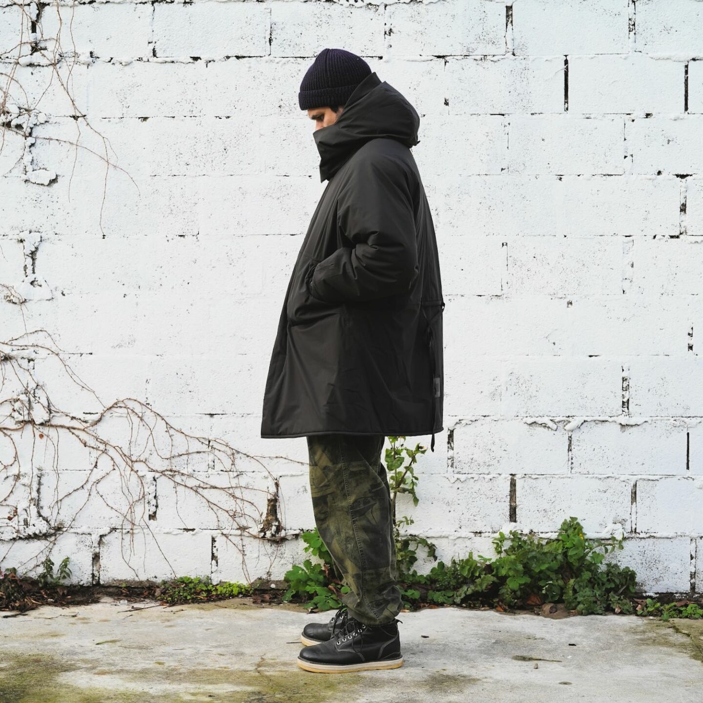 outfit with the norwegian rain padded harmattan coat and supreme is love pants visvim boot