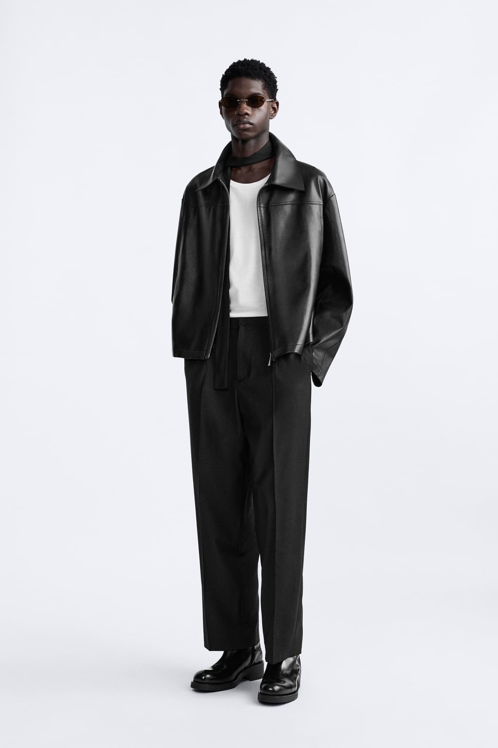 zara blouson veste cuir noir homme