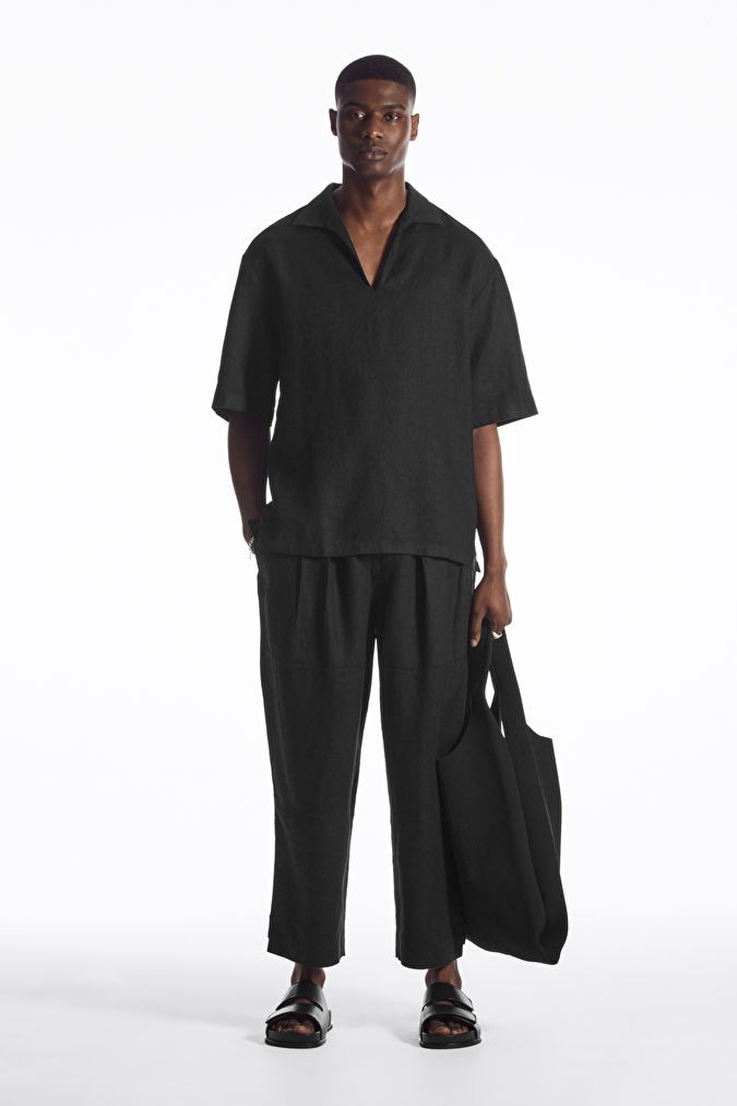 COS printemps été 2024 pantalon lin chemise resort noire homme