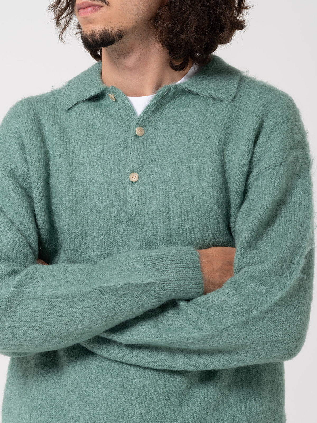 Auralee kid mohair polo homme brand marque sage green