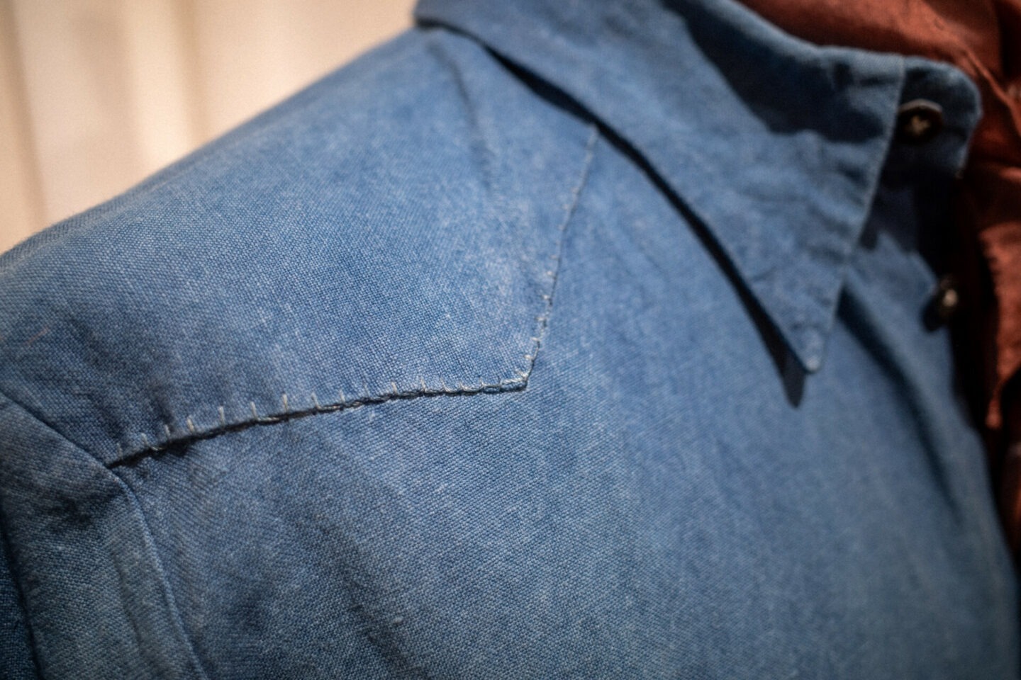 Western shirt pointed yoke indigo dyed handsewn pastel