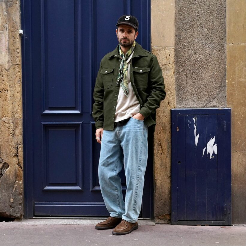 look street heritage style avec une cpo shirt moleskin de Pike brothers, un jean taille haute Borali et des boots Astorflex Deukeflex rubber