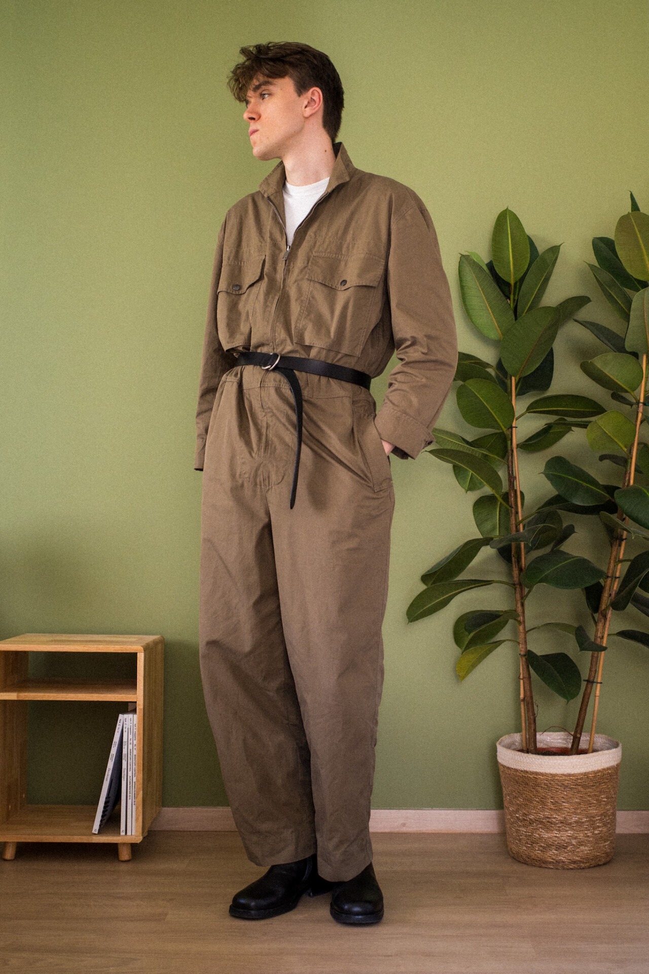 Tenue combinaison homme MHL coveralls jumpsuit t-shirt Yoko Sakamoto ceinture ring belt wide camion boots our legacy