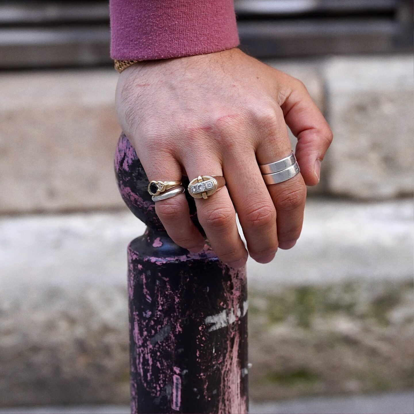 bague tank en or 18 carats avec 3 diamants des années 40