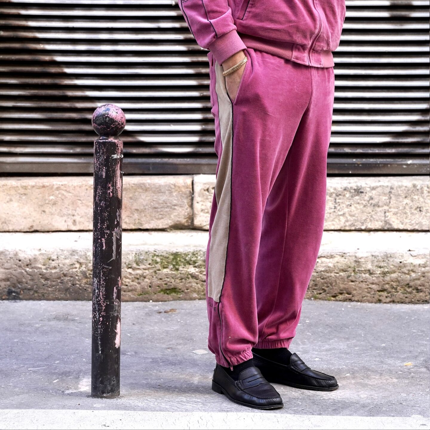 supreme track pants velorus pink & black loafers model vauban from Malfroid shoes