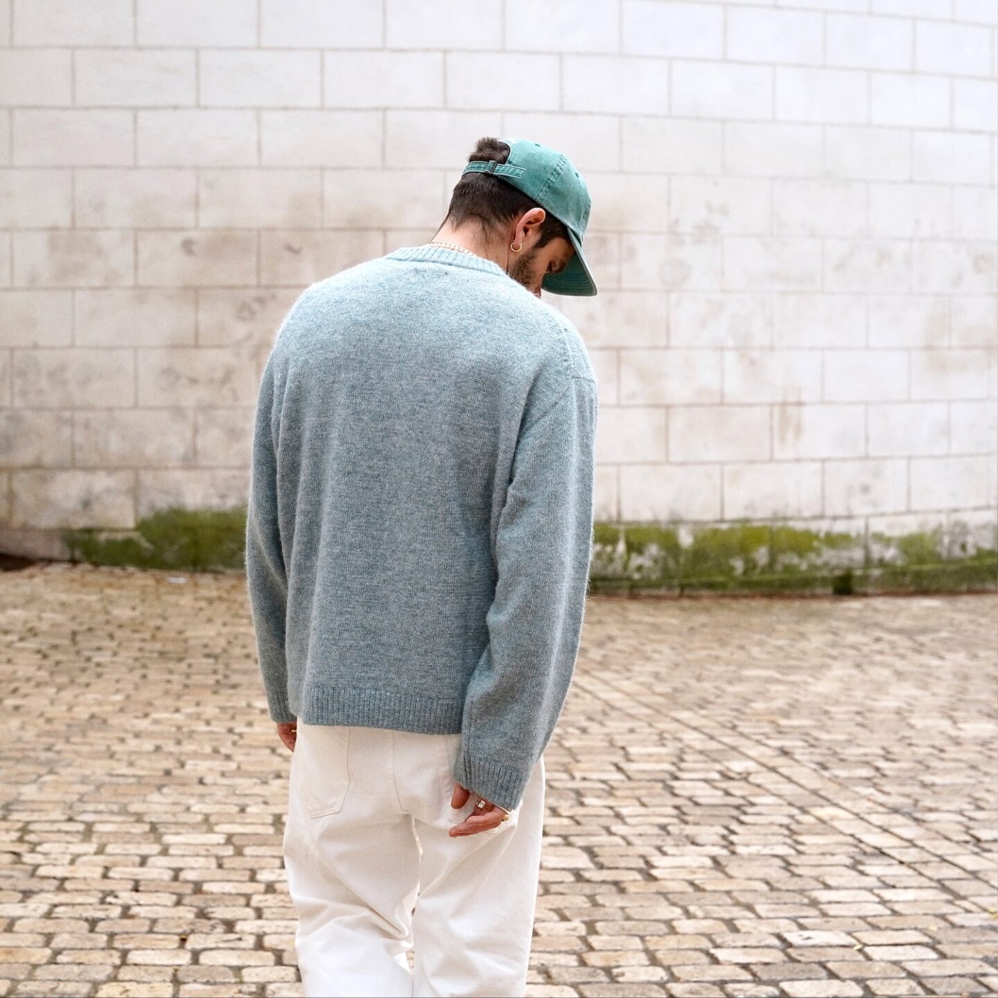 pull cos en laine et alpaga coupe oversize bleu chiné homme