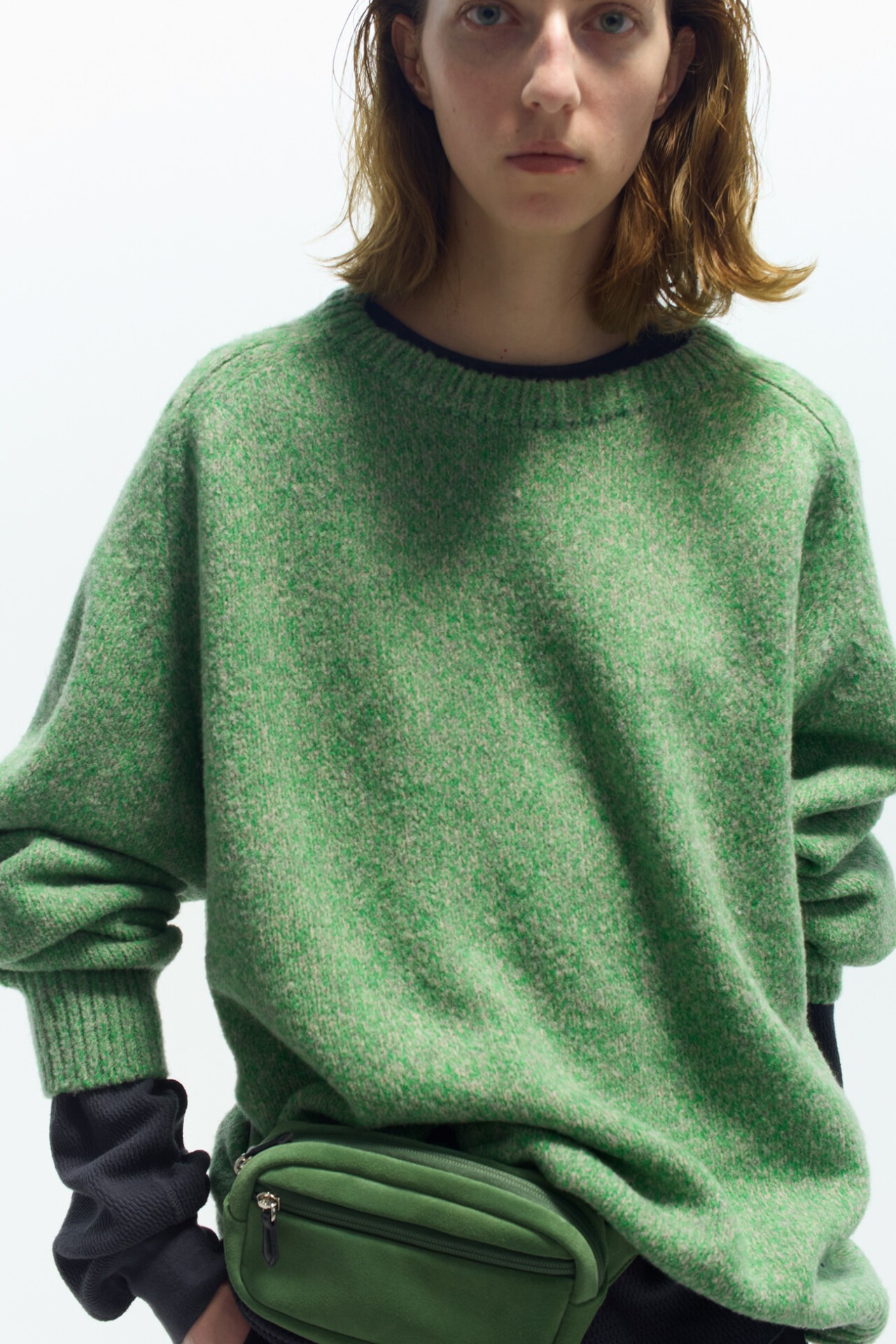 URU FW25 collection lookbook Knit sweater green wool mouline