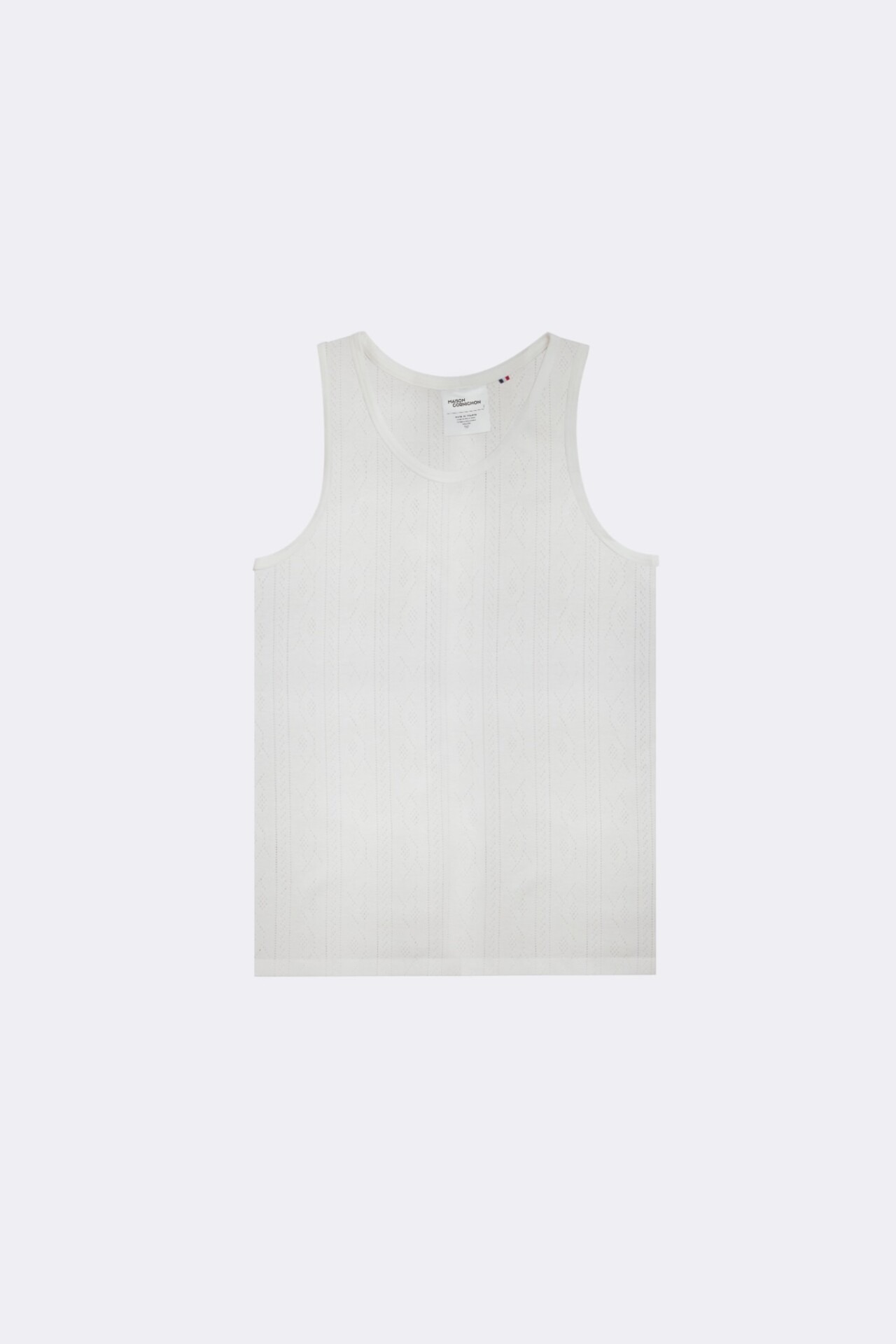 débardeur pour homme type maillot de corps en maille ajourée fait en france par Maison Cornichon et le styliste Boras