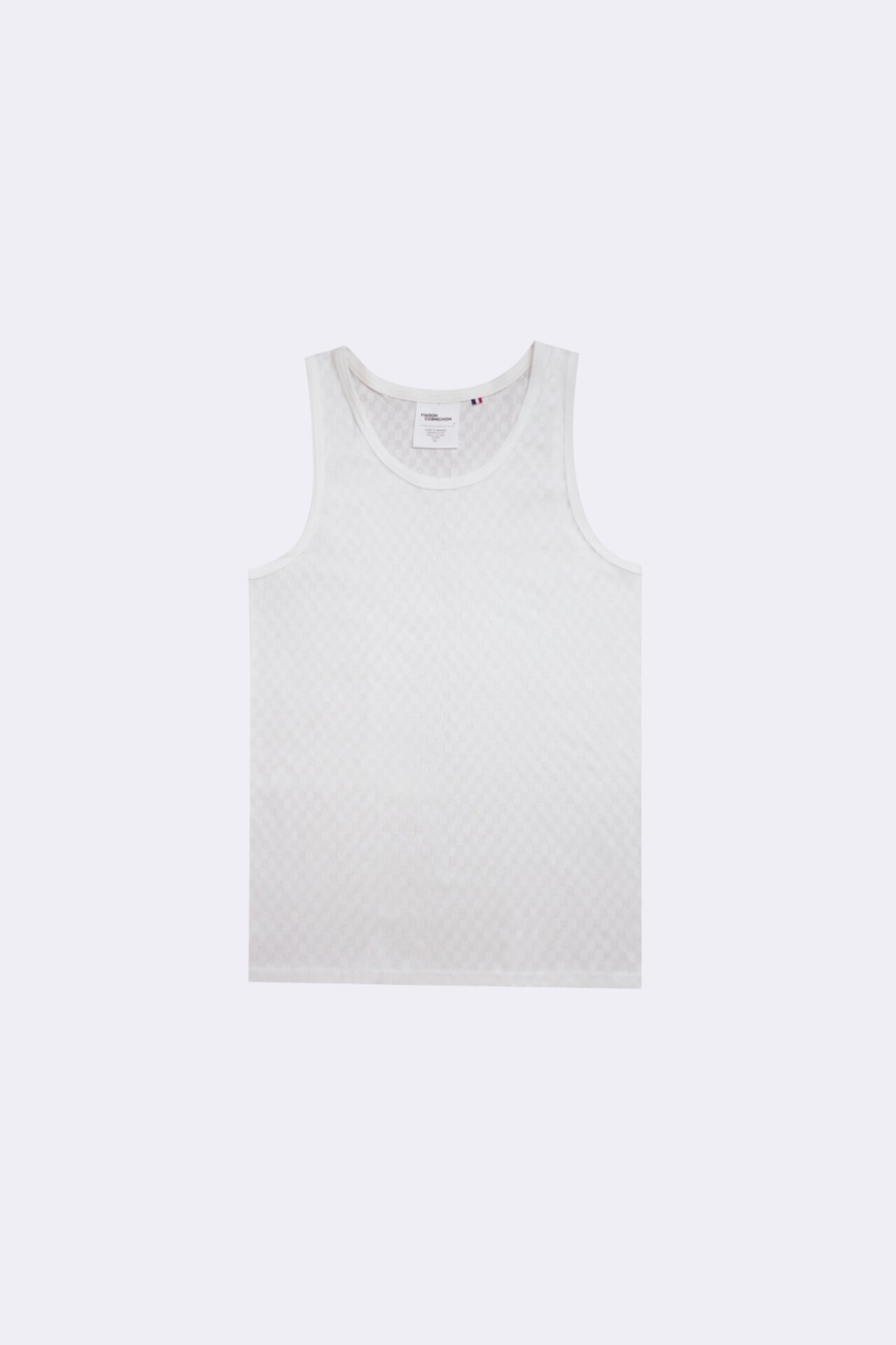 débardeur pour homme type maillot de corps en maille ajourée fait en france par Maison Cornichon et le styliste Boras