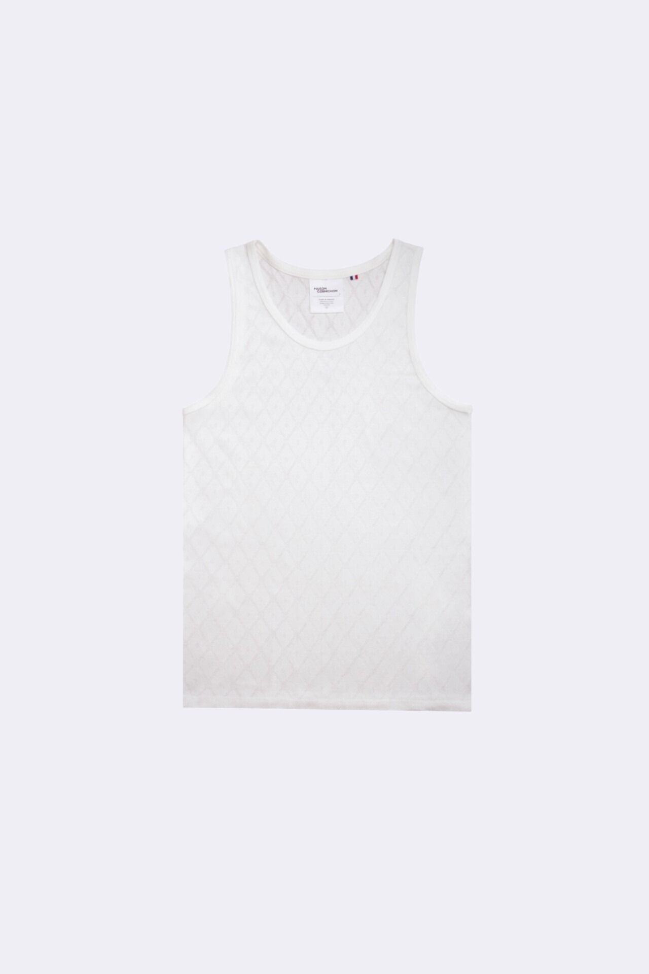 débardeur pour homme type maillot de corps en maille ajourée fait en france par Maison Cornichon et le styliste Boras