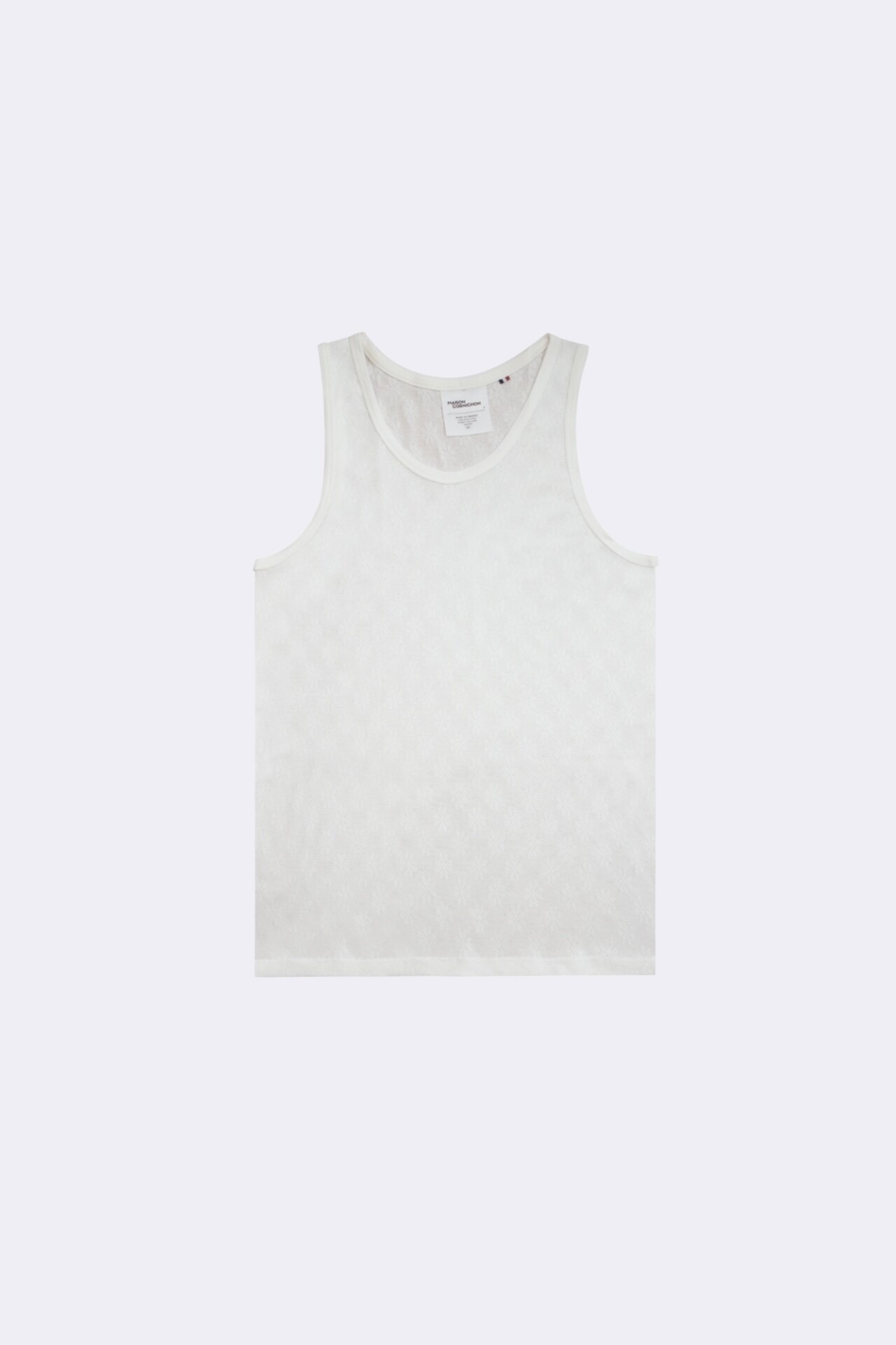 débardeur pour homme type maillot de corps en maille ajourée fait en france par Maison Cornichon et le styliste Boras