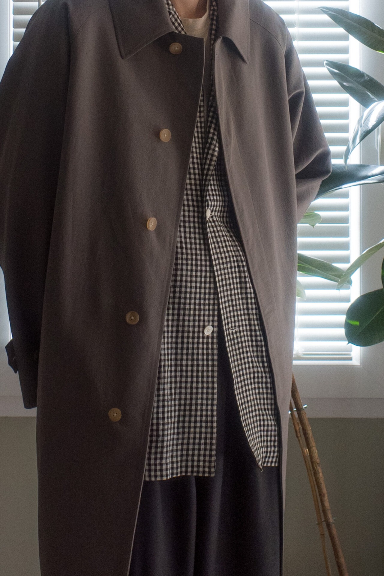 Cornier long coat washi balcamaan Cale water twisted linen shirt jacket gingham