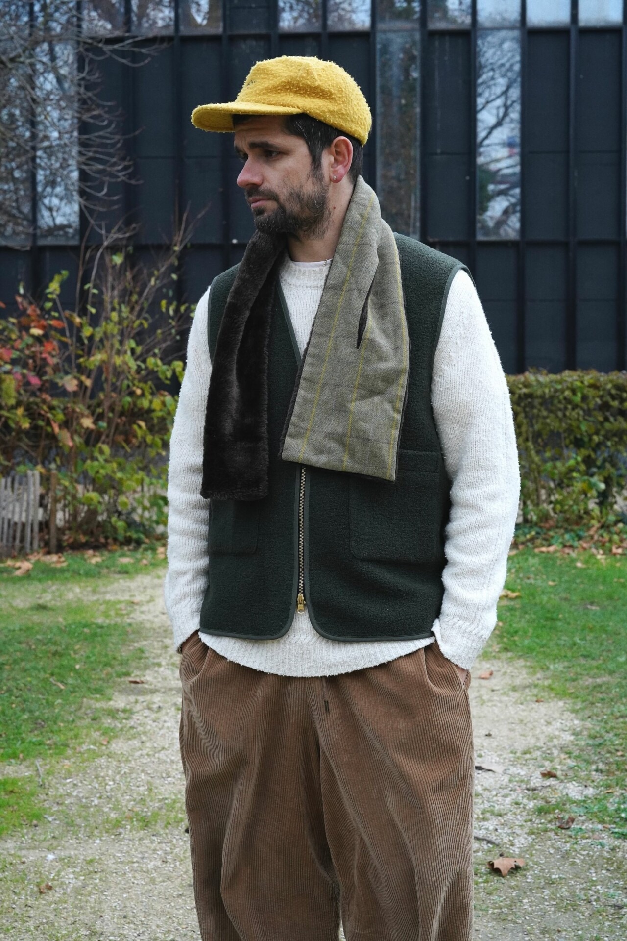 écharpe barbour fausse fourrure et tweed de laine à carreaux