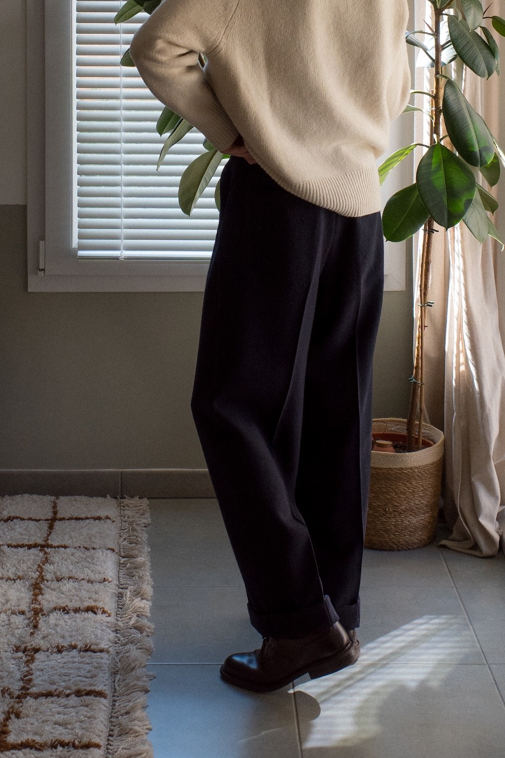 Seya marque travel pants midnight village herringbone