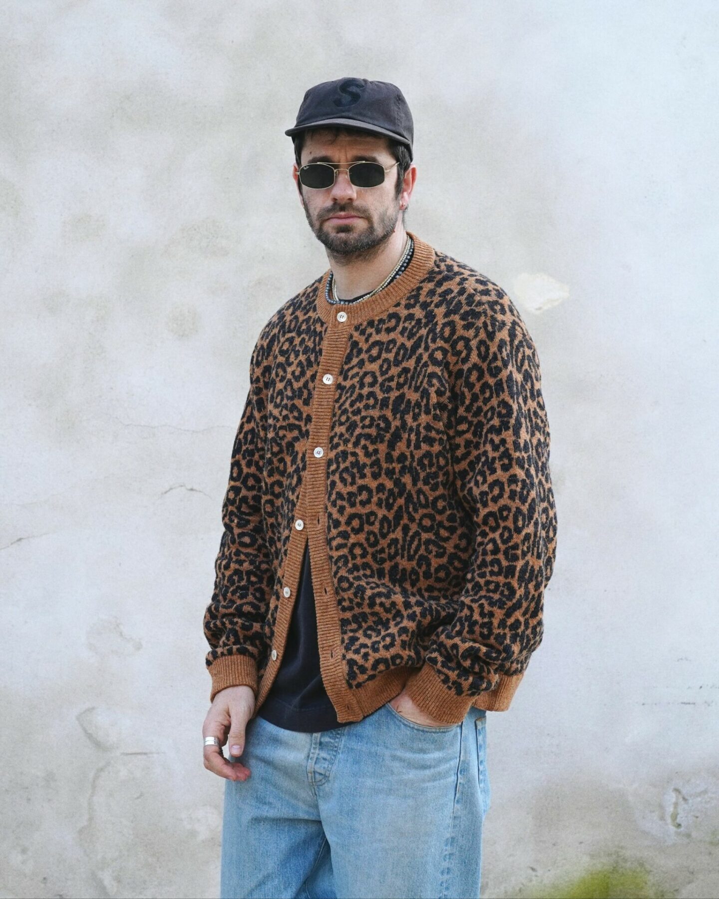 noah nyc cardigan leopard pattern shetland wool